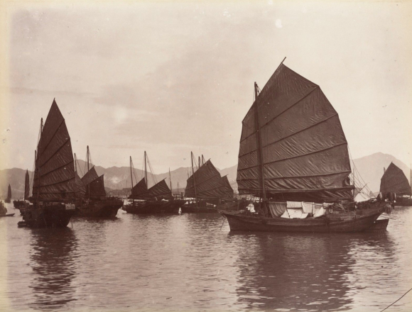 Lai Afong, Boats in Guangzhou Harbor, Guangdong, China, c. 1880. (Wikimedia Commons)_Mukurtu_Portrait of Wong Aloy.png